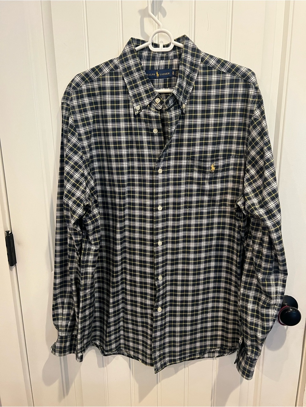 Ralph Lauren Men’s Navy and Green Plaid Button-Down Shirt